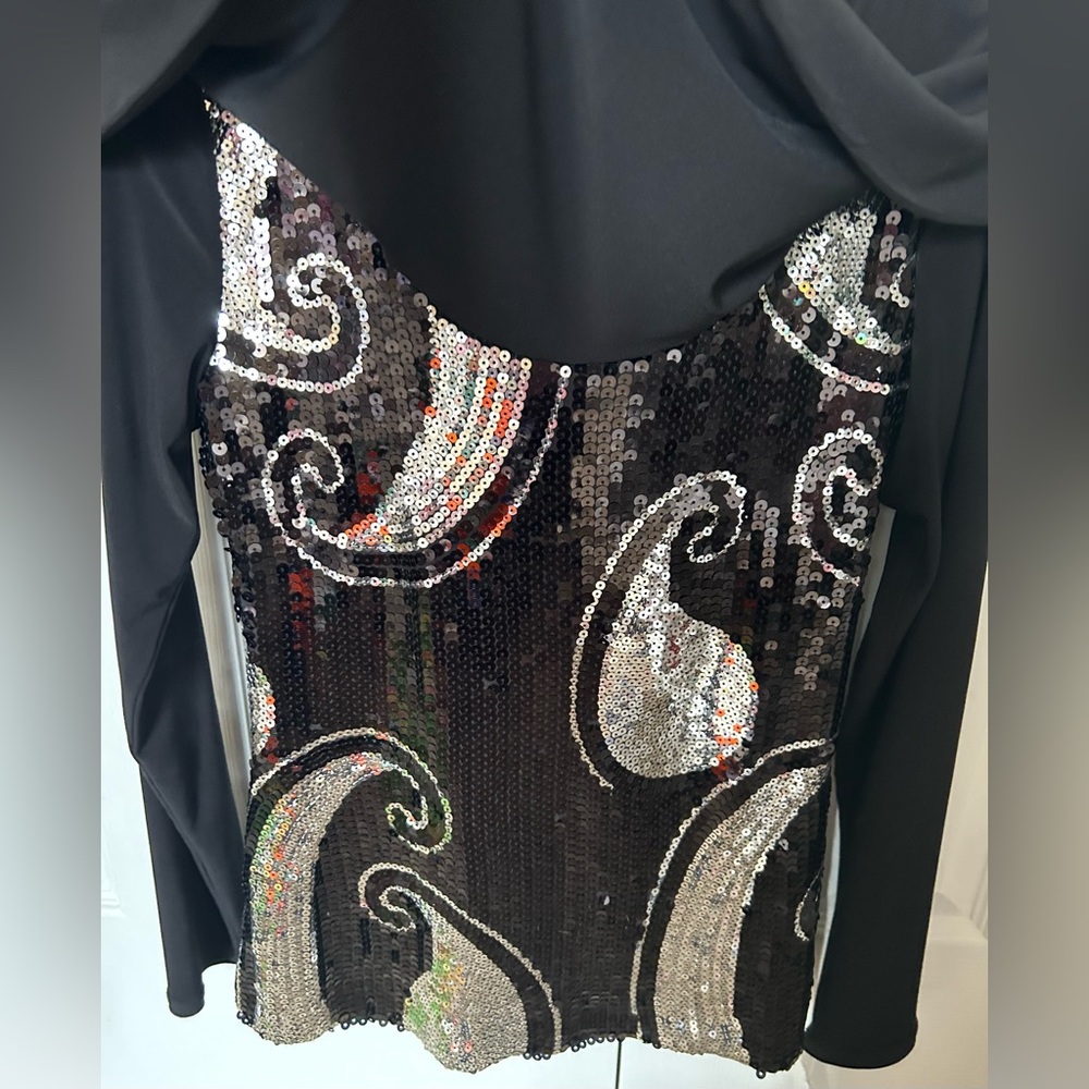 NWT Frank Lyman Sequin Black Top Festive Paisley Silver   New Year Retail $135 - Picture 2 of 8